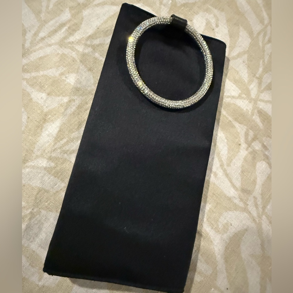 Kate Spade CLUTCH with PAVE bangle handle BLACK Satin & Silvery Crystals EUC Y2K